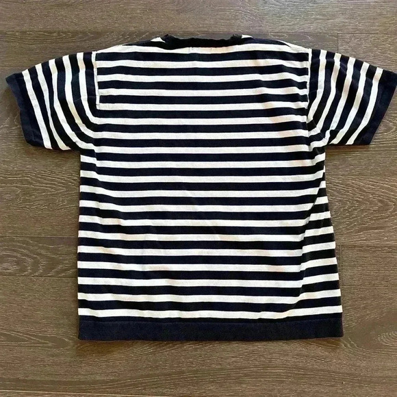 Zara Navy White Striped Knit Thick Tee Top Oversized Crewneck Short Sleeve Large - Picture 6 of 6